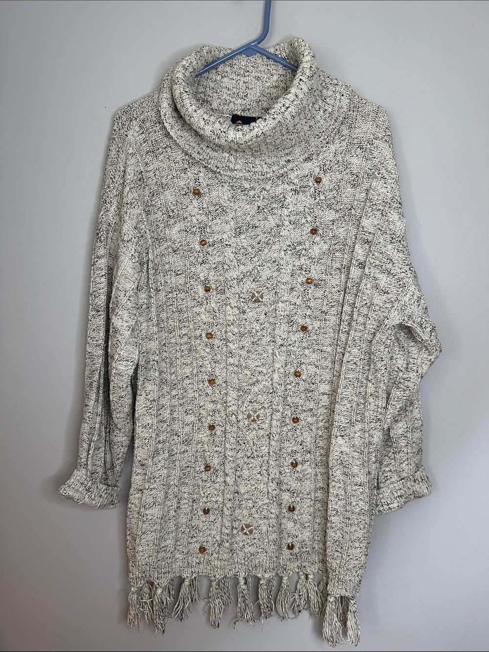 Liz Sport Cozy Knit Turtleneck Sweater with Tassel Hem - Cream size M